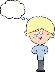 cartoon happy boy with thought bubble