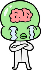 cartoon big brain alien crying