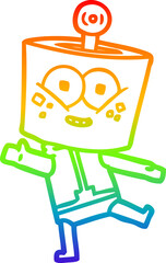 rainbow gradient line drawing of a happy cartoon robot dancing
