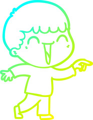 cold gradient line drawing of a cartoon happy man
