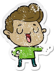 distressed sticker of a happy cartoon man
