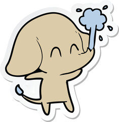 sticker of a cute cartoon elephant spouting water