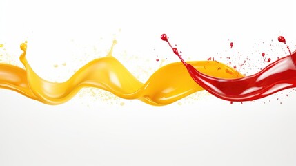 Flavor explosion: Splashes of ketchup and mustard isolated on a clean white background