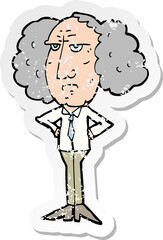 retro distressed sticker of a cartoon big hair lecturer man