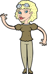 cartoon pilot woman waving