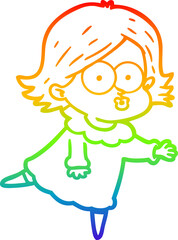 rainbow gradient line drawing of a cartoon girl pouting