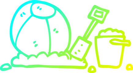 cold gradient line drawing of a cartoon beach objects