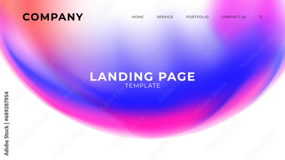 Poster landing page. abstract background with blurred bubble on white for website graphic design. blue, pur