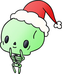 hand drawn christmas gradient cartoon of kawaii skeleton