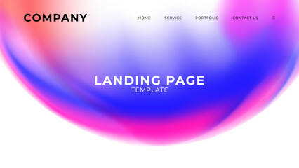 Landing page. Abstract background with blurred bubble on white for website graphic design. Blue, purple and pink gradients. Vector illustration.