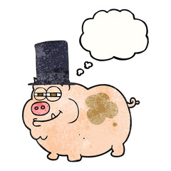 freehand drawn thought bubble textured cartoon rich pig