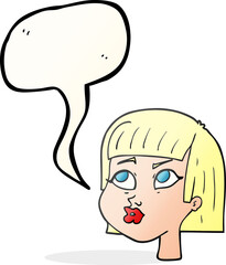 freehand drawn speech bubble cartoon female face