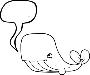 freehand drawn speech bubble cartoon happy whale
