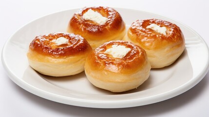 Obraz na płótnie Canvas Buns with cottage cheese, isolated on a white background, showcasing homemade cheesecakes