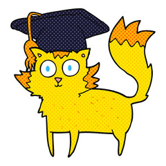 freehand drawn cartoon cat graduate