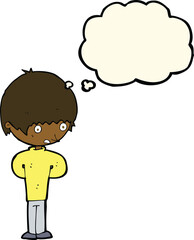 cartoon nervous boy with thought bubble
