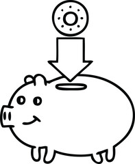 line drawing cartoon of a piggy bank