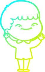cold gradient line drawing of a cartoon happy boy