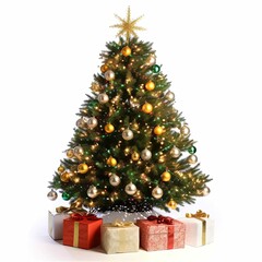 christmas tree with gifts on isolated white background