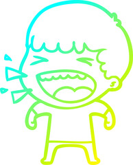 cold gradient line drawing of a cartoon laughing man