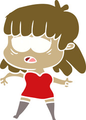 flat color style cartoon tired woman