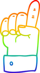 rainbow gradient line drawing of a cartoon pointing hand