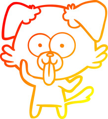 warm gradient line drawing of a cartoon dog with tongue sticking out
