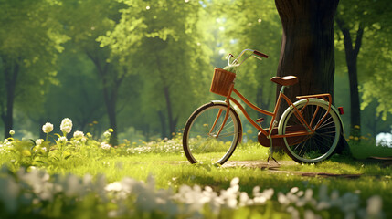 Fototapeta na wymiar bicycle in fresh summer park.