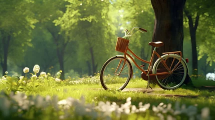 Fotobehang bicycle in fresh summer park. © Sagar