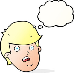 cartoon man with big chin with thought bubble