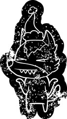 Fototapeta premium angry wolf quirky cartoon distressed icon of a wearing santa hat