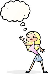 cartoon woman dancing with thought bubble