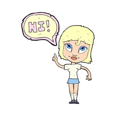 cartoon woman saying hi