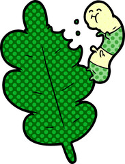 cartoon caterpillar munching leaf