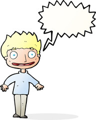 cartoon excited boy with speech bubble