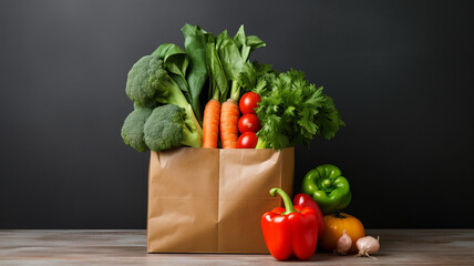  Grocery Bag with Fresh Vegetables on Dark Background