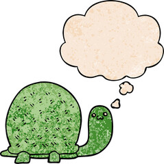 cute cartoon turtle with thought bubble in grunge texture style
