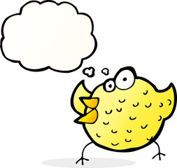 cartoon happy bird with thought bubble