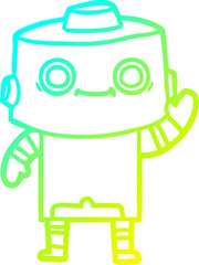 cold gradient line drawing of a cartoon robot