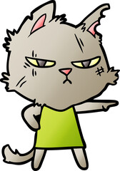 tough cartoon cat girl pointing