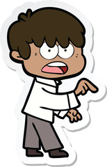 sticker of a worried cartoon boy