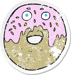 retro distressed sticker of a cartoon doughnut