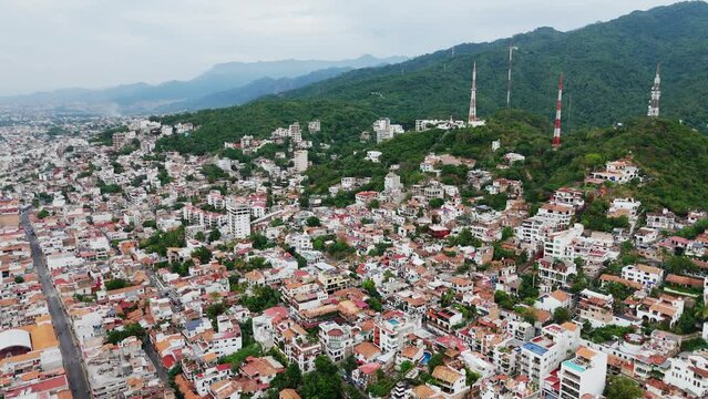 Panoramic View of Downtown and the Mountain of Puerto Vallarta, Mexico.