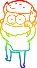 rainbow gradient line drawing of a cartoon happy man