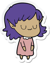 sticker of a happy cartoon elf girl wearing dress