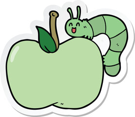 sticker of a cartoon apple and bug