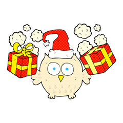 freehand drawn cartoon christmas owl
