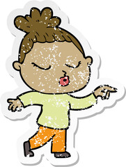 distressed sticker of a cartoon calm woman