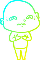 cold gradient line drawing of a cartoon nervous man