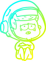 cold gradient line drawing of a cartoon tired astronaut